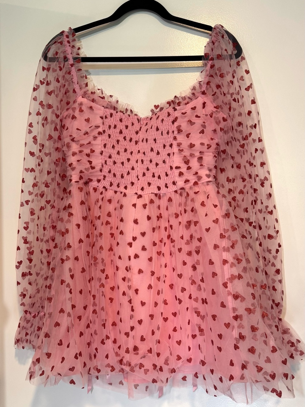 NWT Dolls Kill Sugar Thrillz Pink Glitter Heart Tulle Dress M - Picture 3 of 4
